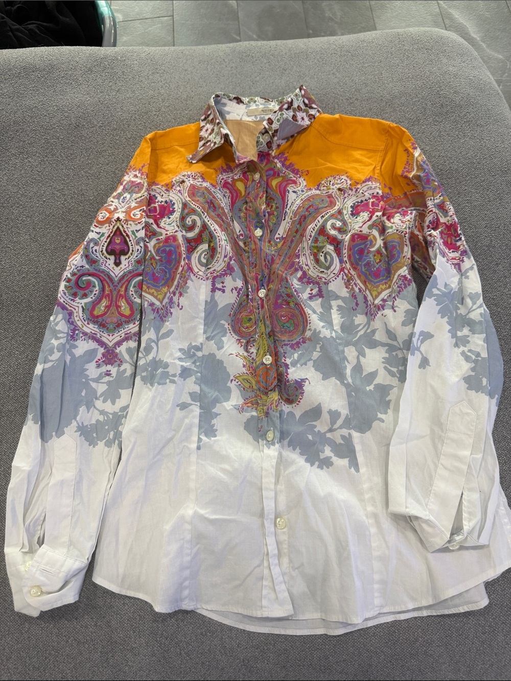 Etro Women's Paisley Print Button-Up Blouse in White and Mustard